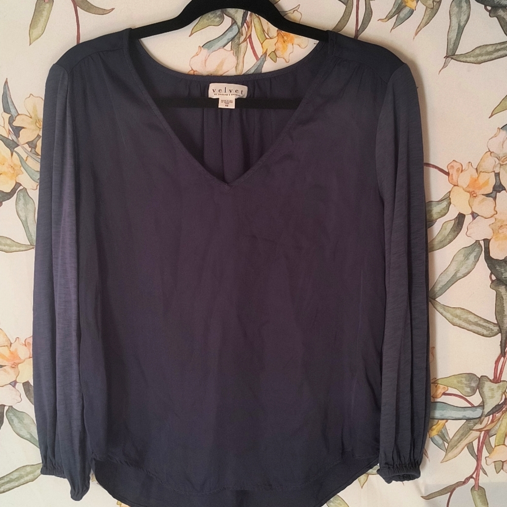 Velvet by Graham & Spencer Midnight Blue Blouse Business Formal